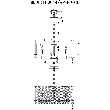 Подвесная люстра Pauline LH0044/8P-GD-CL