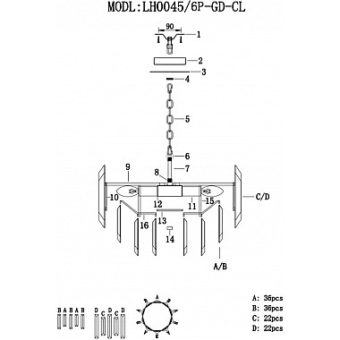 Подвесная люстра Augusta LH0045/6P-GD-CL