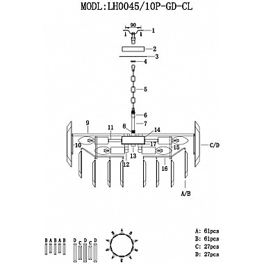Подвесная люстра Augusta LH0045/10P-GD-CL
