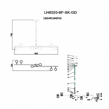 Подвесная люстра Lumien Hall Саурис LH8020/6P-BK-GD