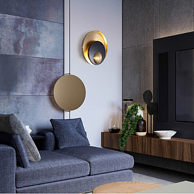 Бра Джаггер Black WALL LAMP round gold