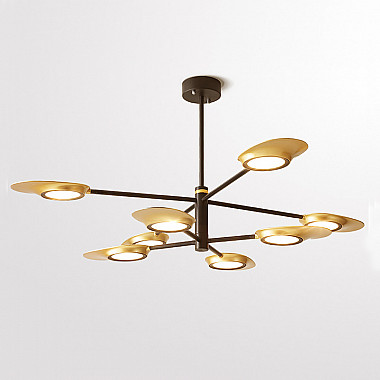 Люстра на штанге INGEL D120 8 lamps Black/Gold